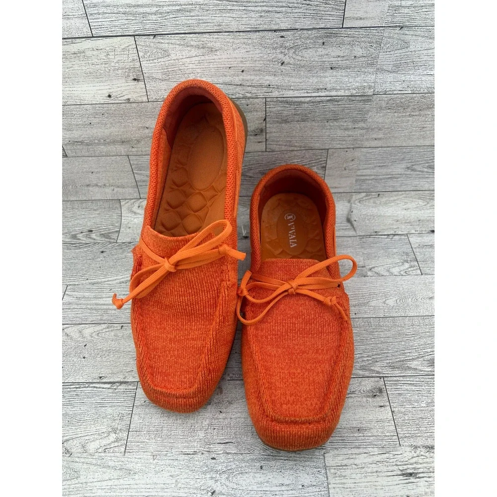 Vivaia Orange Knit‎ Square Toe Loafers Women EU 38.5 US 7.5 Driving Mocs Bow